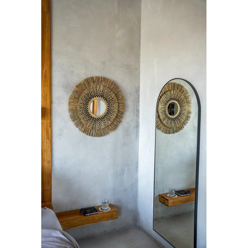 Miroir mural Bohème chic Rond 70x70 en Herbe Naturel Coton Noir The Havana 