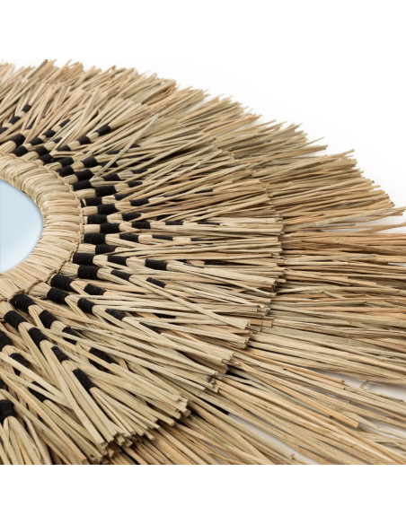 Miroir mural Bohème chic Rond 70x70 en Herbe Naturel Coton Noir The Havana 
