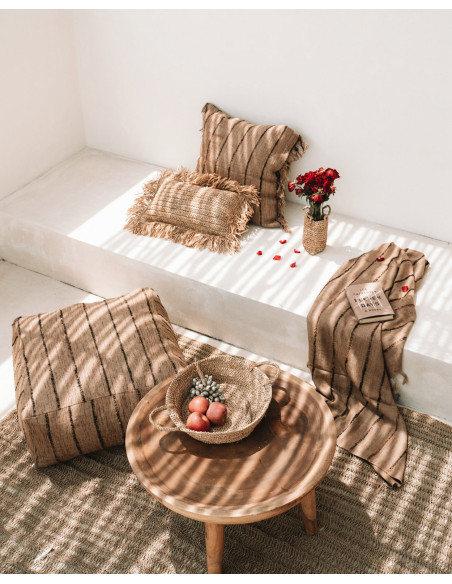 Plaid 130x170 en Coton Beige Noir Avec franges The S'il Vous Plaid 