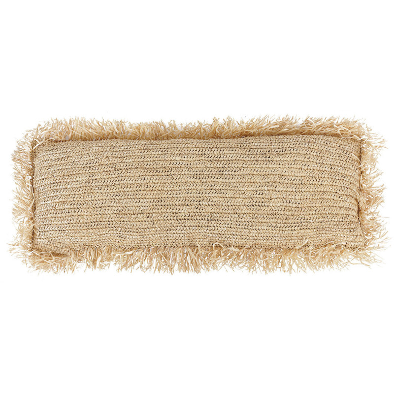 Housse de coussin XL Rectangulaire 100x35 en Raphia Naturel avec franges The Raffia Rectangular 