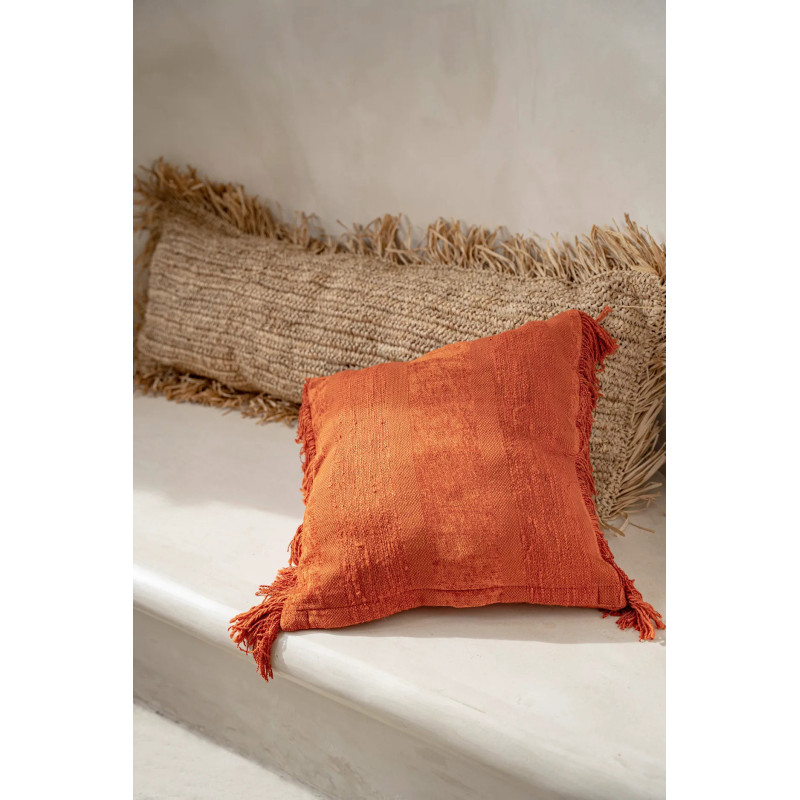Housse de coussin XL Rectangulaire 100x35 en Raphia Naturel avec franges The Raffia Rectangular 