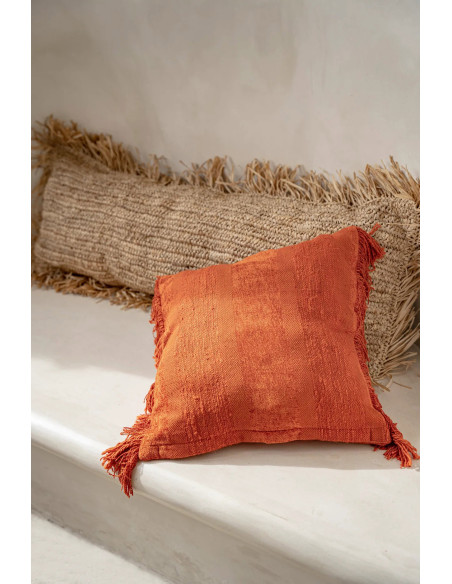 Housse de coussin XL Rectangulaire 100x35 en Raphia Naturel avec franges The Raffia Rectangular 