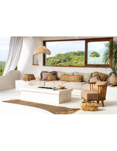 Housse de coussin XL Rectangulaire 100x35 en Raphia Naturel avec franges The Raffia Rectangular 