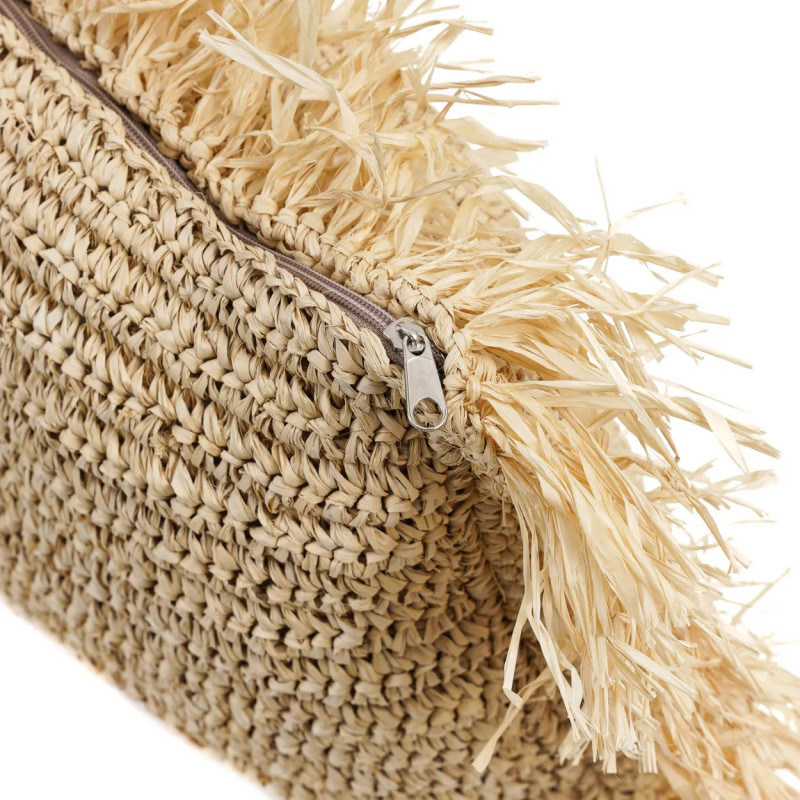 Housse de coussin XL Rectangulaire 100x35 en Raphia Naturel avec franges The Raffia Rectangular 