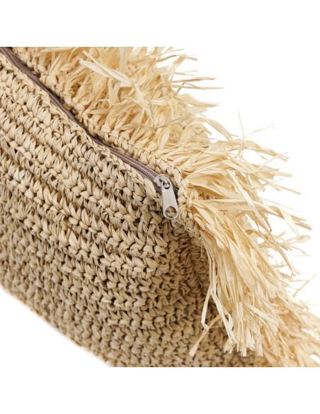 Housse de coussin XL Rectangulaire 100x35 en Raphia Naturel avec franges The Raffia Rectangular 