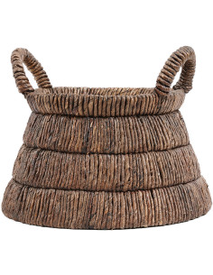 Panier de rangement ethnique chic 2 poignées Rond 42 cm Feuille de bananier Naturel Tressé The Chisomo 