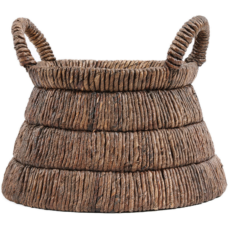 Panier de rangement ethnique chic 2 poignées Rond 42 cm Feuille de bananier Naturel Tressé The Chisomo 