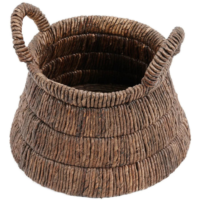 Panier de rangement ethnique chic 2 poignées Rond 42 cm Feuille de bananier Naturel Tressé The Chisomo 