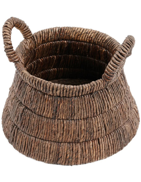 Panier de rangement ethnique chic 2 poignées Rond 42 cm Feuille de bananier Naturel Tressé The Chisomo 