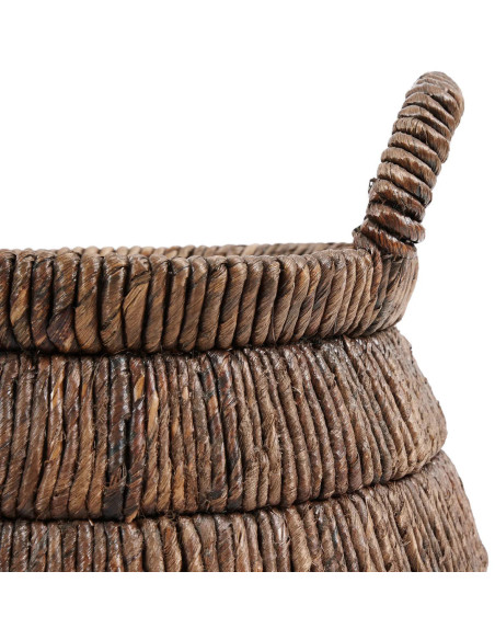 Panier de rangement ethnique chic 2 poignées Rond 42 cm Feuille de bananier Naturel Tressé The Chisomo 
