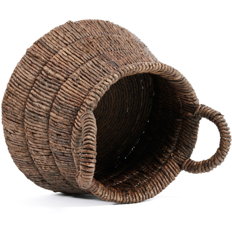 Panier de rangement ethnique chic 2 poignées Rond 42 cm Feuille de bananier Naturel Tressé The Chisomo 