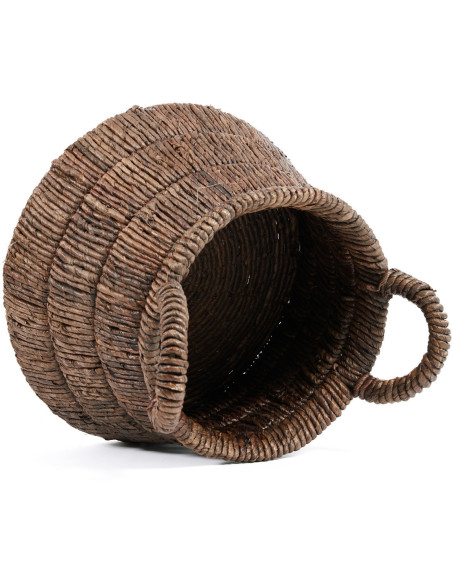 Panier de rangement ethnique chic 2 poignées Rond 42 cm Feuille de bananier Naturel Tressé The Chisomo 