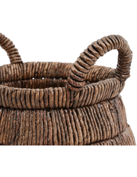 Panier de rangement ethnique chic 2 poignées Rond 42 cm Feuille de bananier Naturel Tressé The Chisomo 