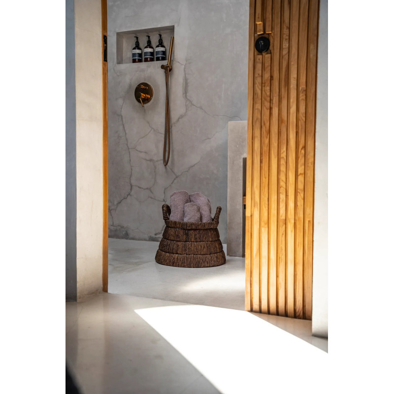 Panier de rangement ethnique chic 2 poignées Rond 42 cm Feuille de bananier Naturel Tressé The Chisomo 