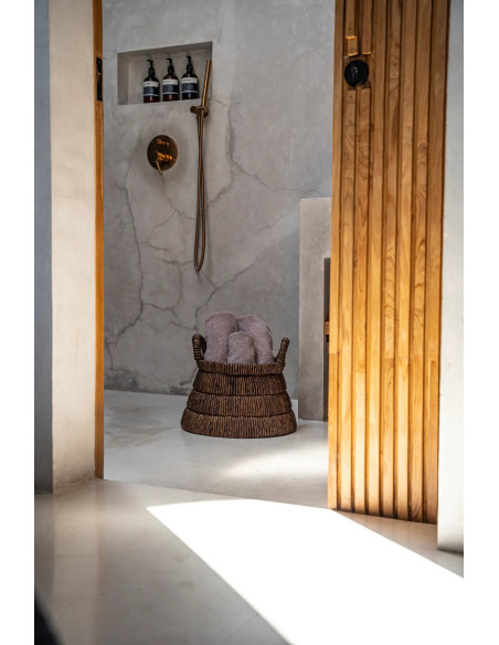 Panier de rangement ethnique chic 2 poignées Rond 42 cm Feuille de bananier Naturel Tressé The Chisomo 