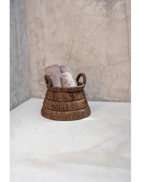 Panier de rangement ethnique chic 2 poignées Rond 42 cm Feuille de bananier Naturel Tressé The Chisomo 