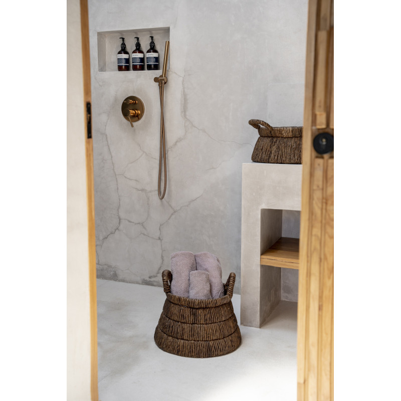 Panier de rangement ethnique chic 2 poignées Rond 42 cm Feuille de bananier Naturel Tressé The Chisomo 