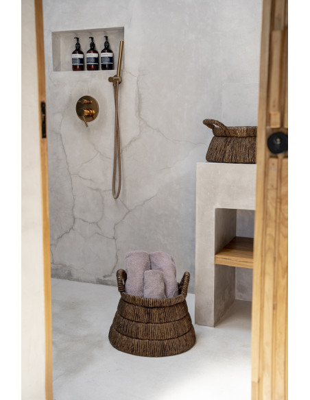 Panier de rangement ethnique chic 2 poignées Rond 42 cm Feuille de bananier Naturel Tressé The Chisomo 