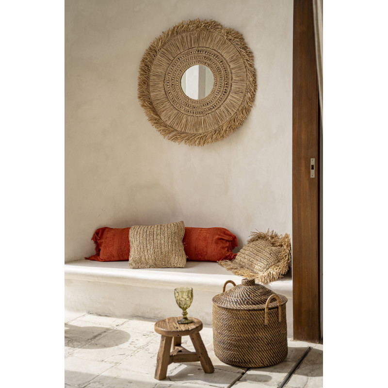 Tabouret rustique Rond Hauteur 33 cm en Bois de teck recyclé Naturel The Yatai 