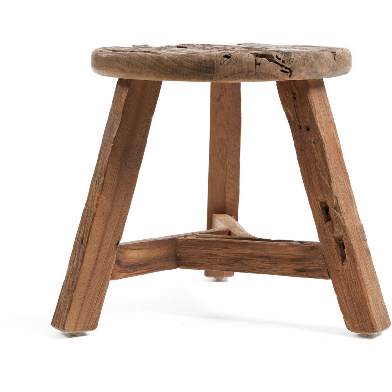 Tabouret rustique Rond Hauteur 33 cm en Bois de teck recyclé Naturel The Yatai 