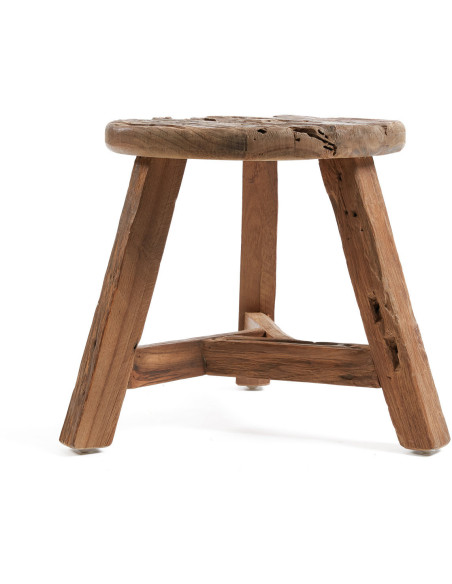 Tabouret rustique Rond Hauteur 33 cm en Bois de teck recyclé Naturel The Yatai 