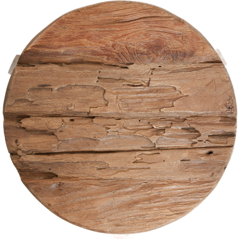 Tabouret rustique Rond Hauteur 33 cm en Bois de teck recyclé Naturel The Yatai 