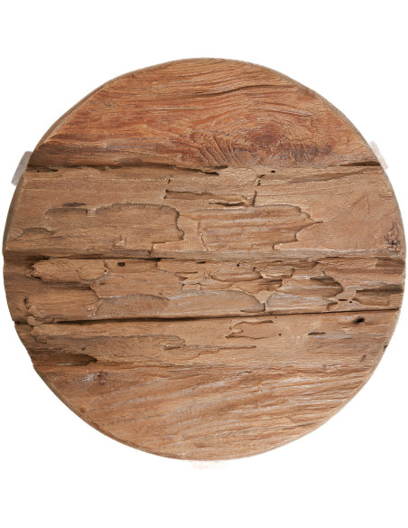 Tabouret rustique Rond Hauteur 33 cm en Bois de teck recyclé Naturel The Yatai 