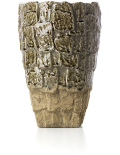 Vase moderne organique texturé Conique H 36 cm Grès Vert Beige pierre The Rock 