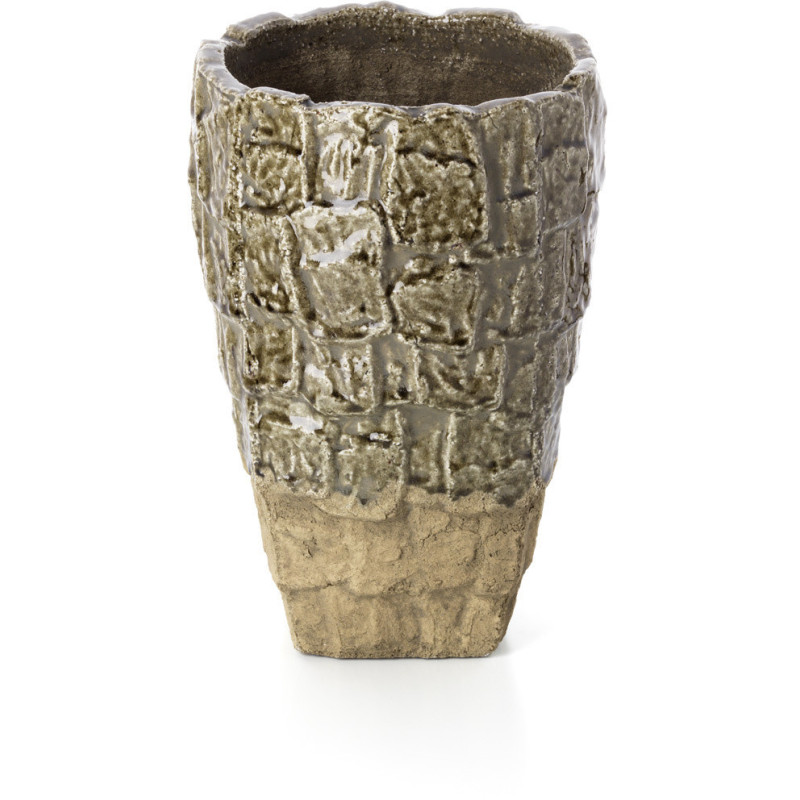 Vase moderne organique texturé Conique H 36 cm Grès Vert Beige pierre The Rock 