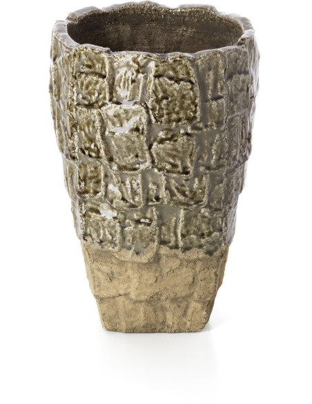 Vase moderne organique texturé Conique H 36 cm Grès Vert Beige pierre The Rock 