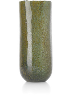 Vase design organique Cylindrique H 33 cm Verre Vert olive The Forest 