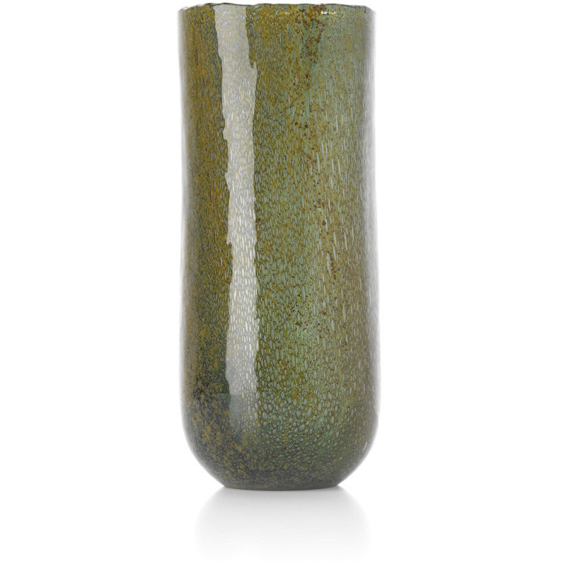 Vase design organique Cylindrique H 33 cm Verre Vert olive The Forest 