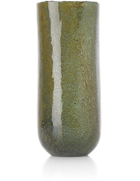 Vase design organique Cylindrique H 33 cm Verre Vert olive The Forest 