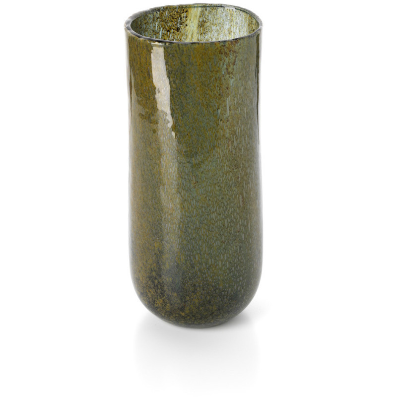 Vase design organique Cylindrique H 33 cm Verre Vert olive The Forest 