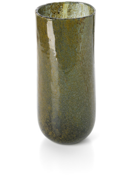 Vase design organique Cylindrique H 33 cm Verre Vert olive The Forest 