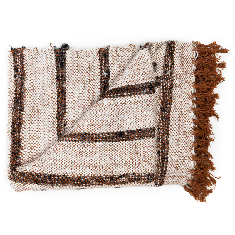 Plaid original ethnique chic 170x130 en Coton Blanc Marron The S'il Vous Plaid 