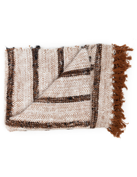 Plaid original ethnique chic 170x130 en Coton Blanc Marron The S'il Vous Plaid 