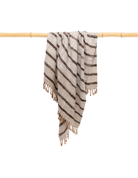 Plaid original ethnique chic 170x130 en Coton Blanc Marron The S'il Vous Plaid 
