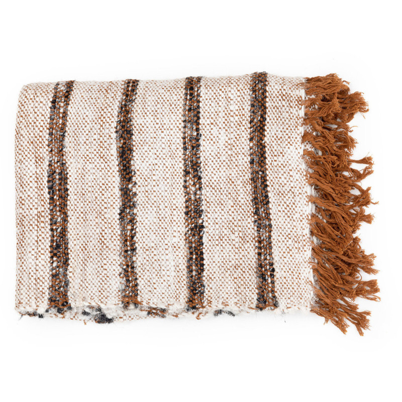 Plaid original ethnique chic 170x130 en Coton Blanc Marron The S'il Vous Plaid 