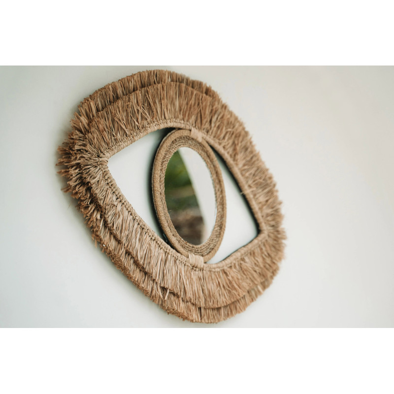 Miroir Mural Oeil 70x40 en Raphia Naturel The Raffia Eye 