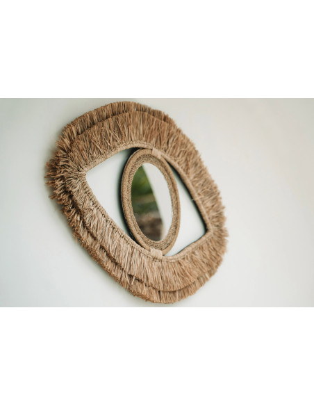 Miroir Mural Oeil 70x40 en Raphia Naturel The Raffia Eye 