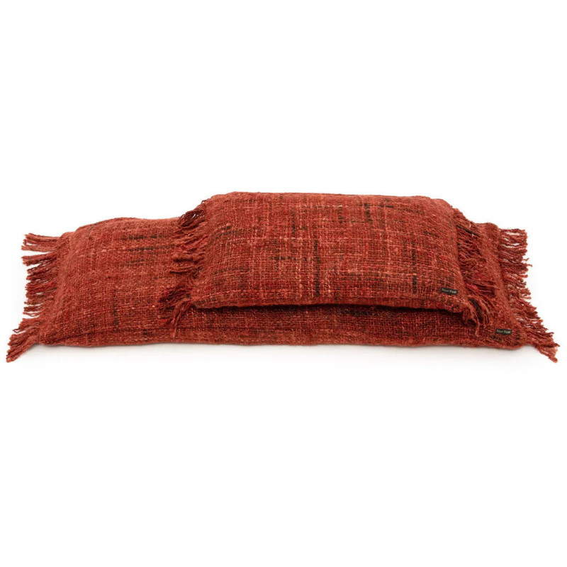 Housse de coussin XL Rectangulaire 100x35 en Coton Rouge cerise avec franges The Oh My Gee 