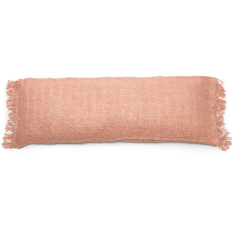 Housse de coussin XL Rectangulaire 100x35 en Velours Rose saumon avec franges The Oh My Gee 