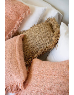 Housse de coussin XL Rectangulaire 100x35 en Velours Rose saumon avec franges The Oh My Gee 