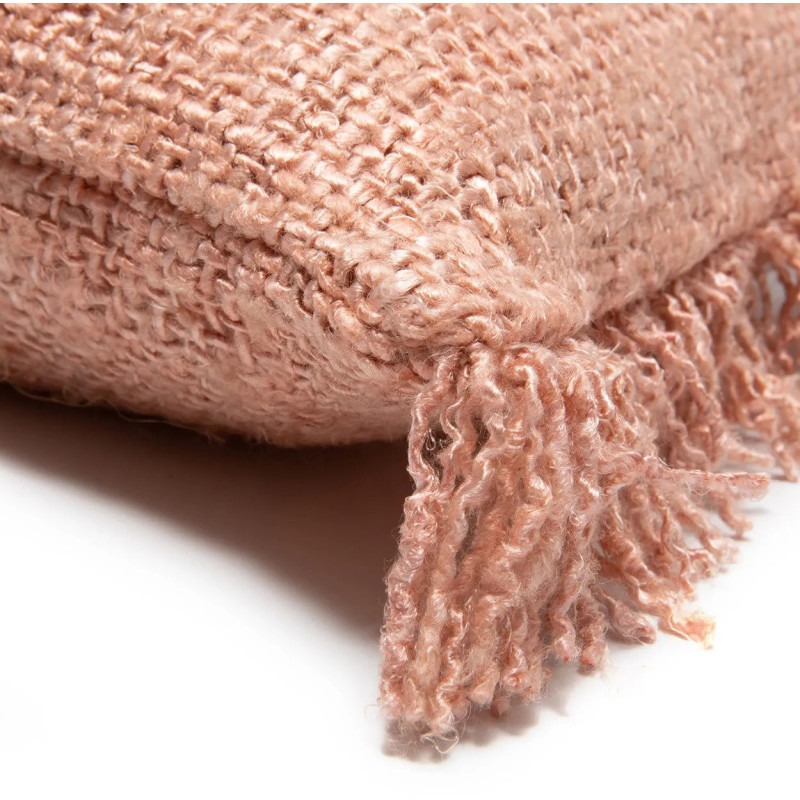 Housse de coussin XL Rectangulaire 100x35 en Velours Rose saumon avec franges The Oh My Gee 