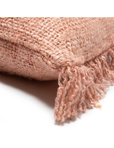 Housse de coussin XL Rectangulaire 100x35 en Velours Rose saumon avec franges The Oh My Gee 