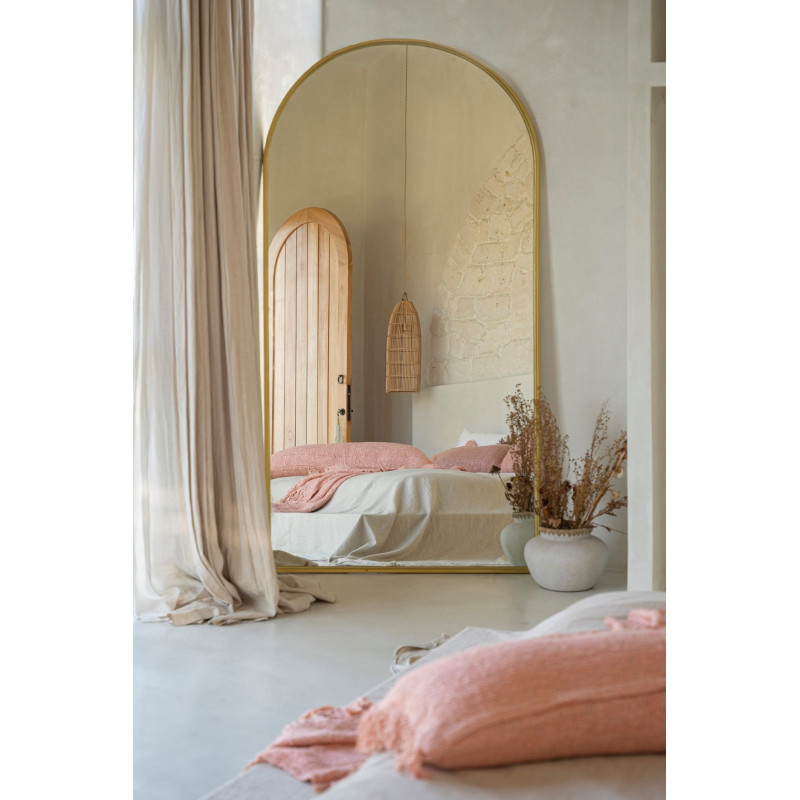 Housse de coussin XL Rectangulaire 100x35 en Velours Rose saumon avec franges The Oh My Gee 