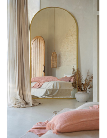 Housse de coussin XL Rectangulaire 100x35 en Velours Rose saumon avec franges The Oh My Gee 