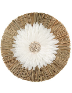 Décoration murale originale Jujuhat balinais 55 cm en Herbe Naturel Plume Blanc The Alang 