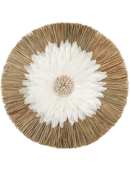 Décoration murale originale Jujuhat balinais 55 cm en Herbe Naturel Plume Blanc The Alang 